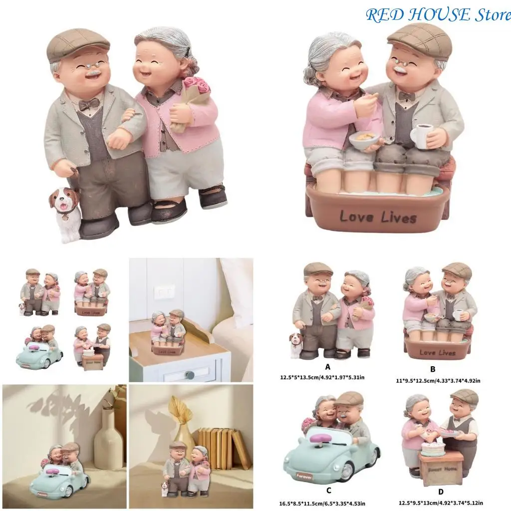 M5TA Sweet Loving Old Married Couple Statue Resins Grandparents Figurine for Romantics Valentines Day Home and Wedding Decors