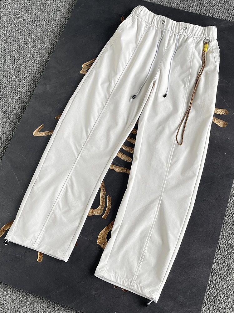 

Cleanfit White Blade Men's Summer Thin Straight Leg Wide Leg Cool Feeling Qui Dry Long Pants Hanging Rope Design Casual Pants