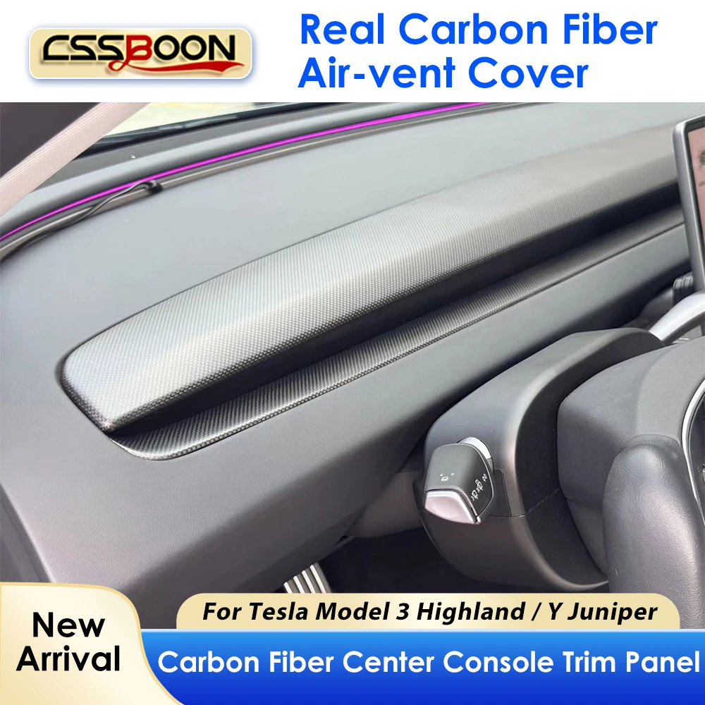 Y Juniper Car Interior Dashboard Decorative Cover For Tesla Model 3 Highland Y Real Carbon Fiber Center Console Instrument Trim