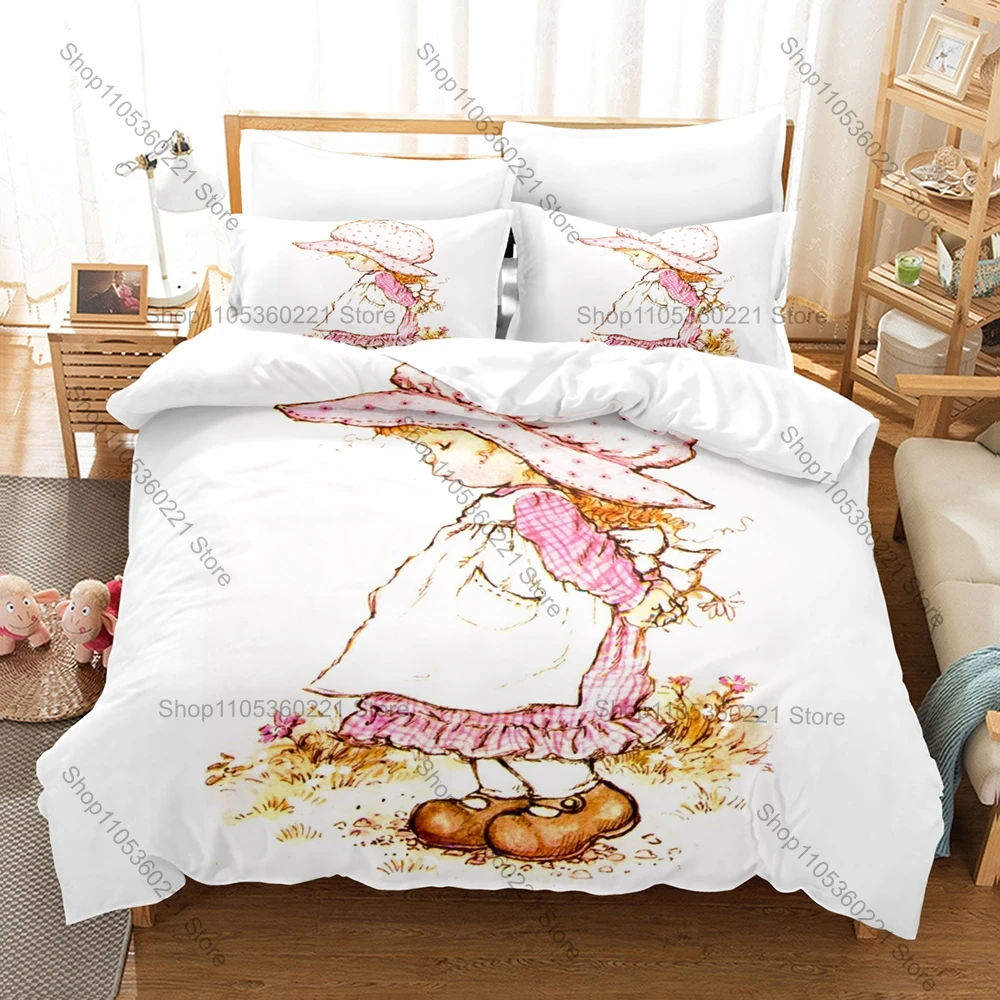 S-Sarah Kay Duvet Cover + 2 Pillowcases Retro Flower Book Pastoral Graphic 3Pcs Zipper Quilt Cover Classic Vintage Illustration