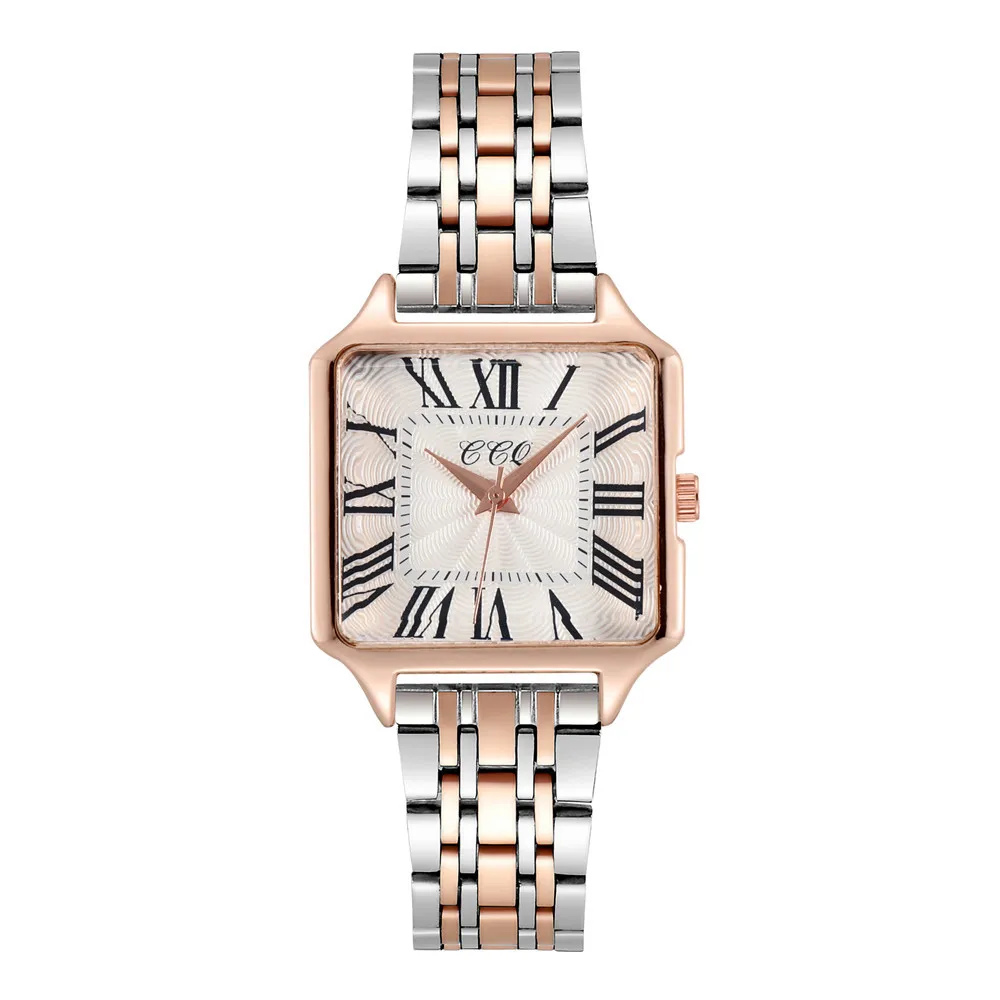 หรูหราผู้หญิงทรงสี่เหลี่ยมจัตุรัสเหล็กสายนาฬิกา2023อินเทรนด์โรมันขนาดควอตซ์แฟชั่นของผู้หญิงนาฬิกา