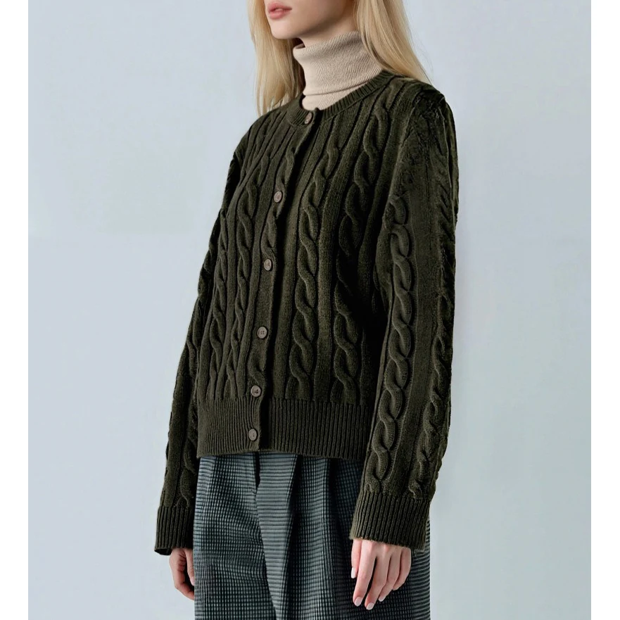 Wool Cable Knit Cardigan Women Sweater