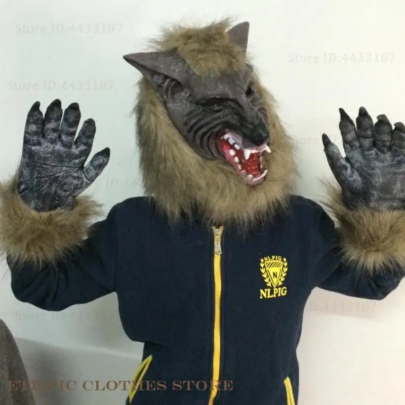 

Хэллоуин латексная резиновая маска волка террор дьявол головные уборы перчатки оборотнь косплей костюм реквизит маскарадная вечеринка маска головной убор