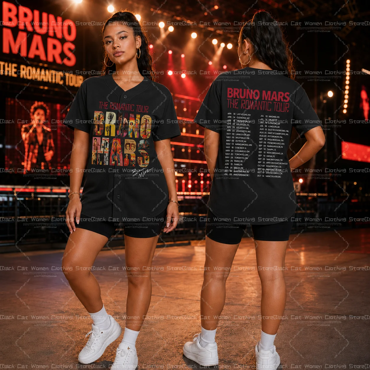 Rapper Bruno Mars The Romantic 2026 Tour Jersey Men Women Unisex Short Sleeve Hip Hop Streetwear Tops for Fans Family Matching