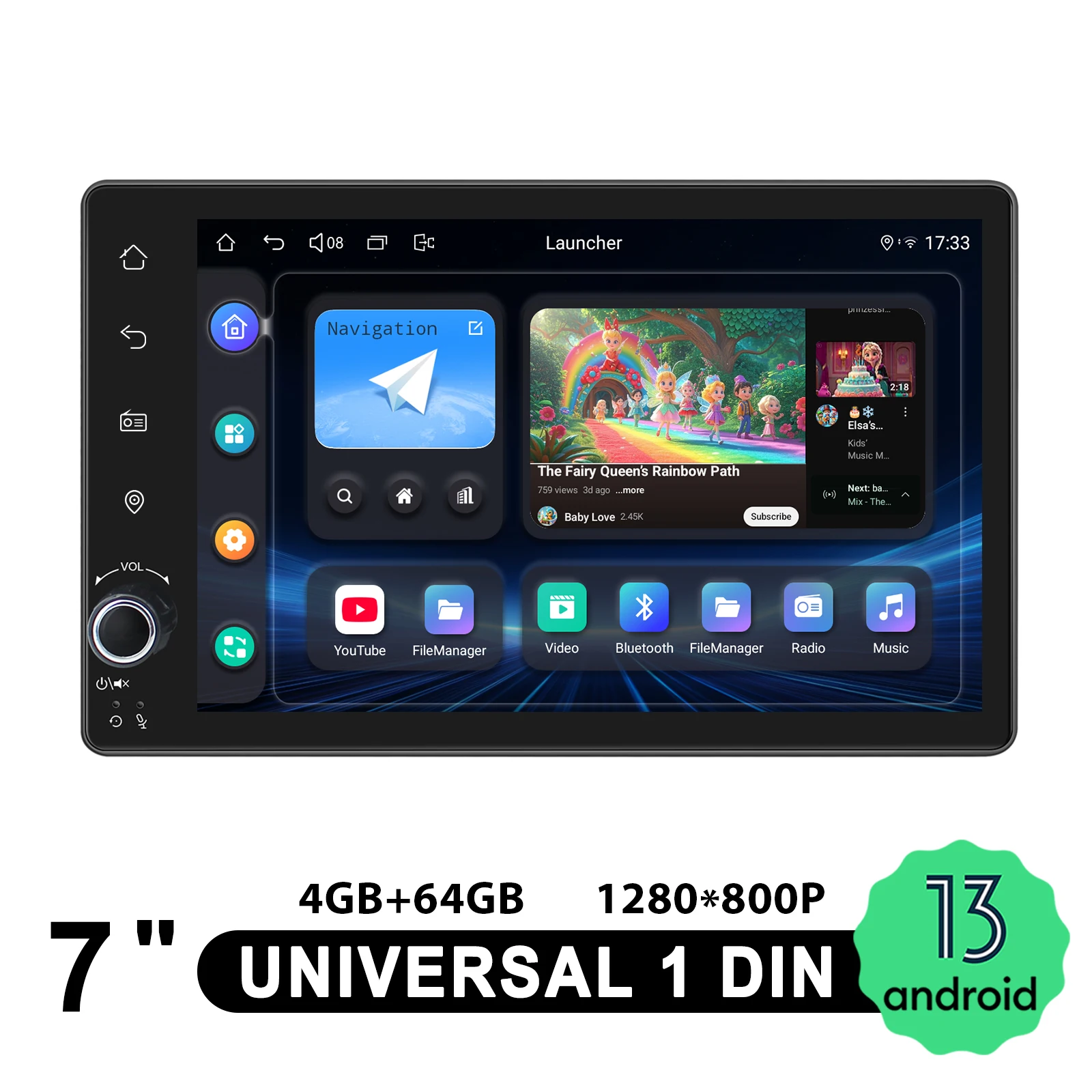 Joying 7 بوصة 8G + 128G Android Unversal راديو ستيريو للسيارة مشغل Carplay الوسائط المتعددة مع 360 ° منفذ الكاميرا + مخرج HDMI لمسند الرأس.