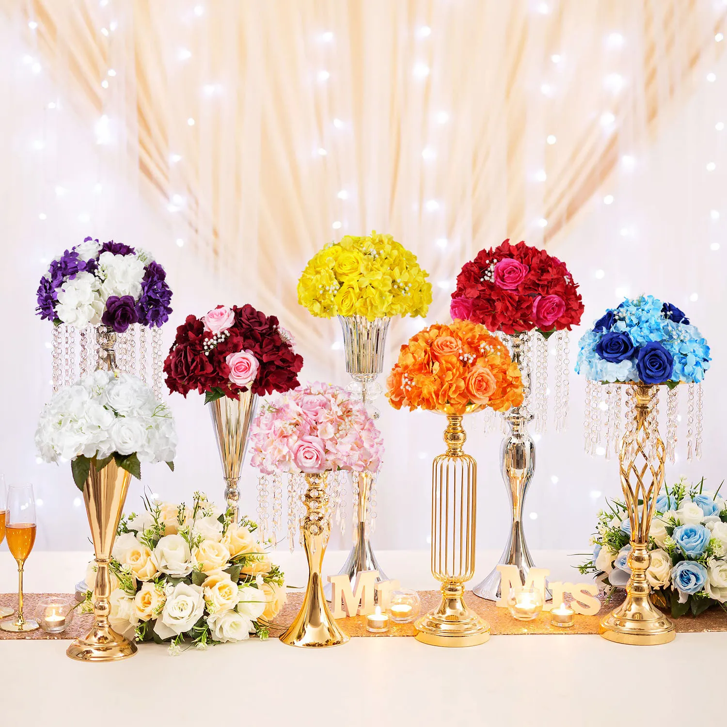 Uflower Artificial Flower Wedding Table Centerpiece Flower Ball Wedding Decoration Rose Floral Ball Party Event Home Decor