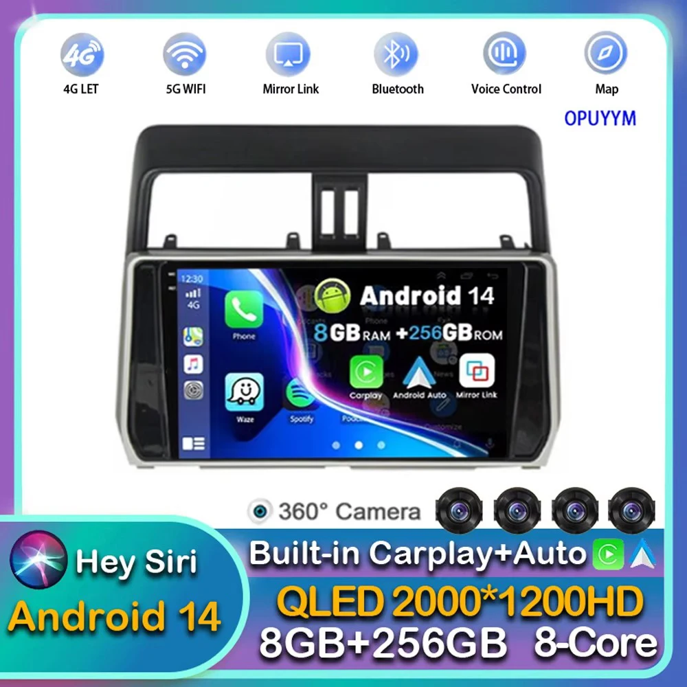 

Android14 Car Radio For Toyota Land Cruiser Prado 150 2017 2018 Touch Screen Multimedia Player GPS Navigation WIFI+4G Head Unit
