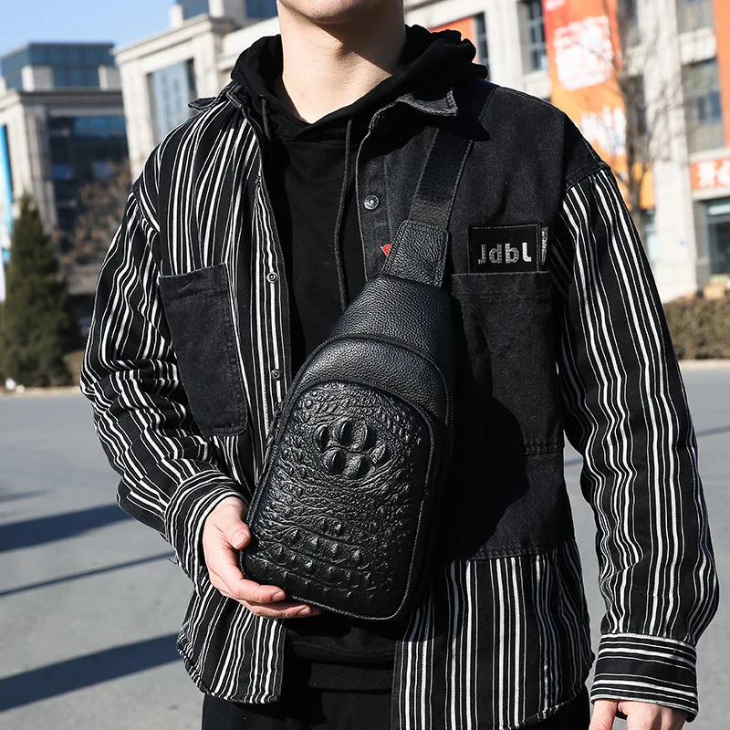 

New Fashion Chest Bag Top Layer Cowhide Chest Crossbody Small Backpack Genuine Leather Shoulder Men's Trendy Sports Outdoor Bag