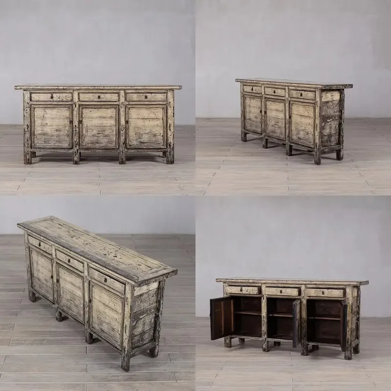 Solid wood rustic  design eco-friendly handmade living room cabinet with 3 drawers and shelves for stable