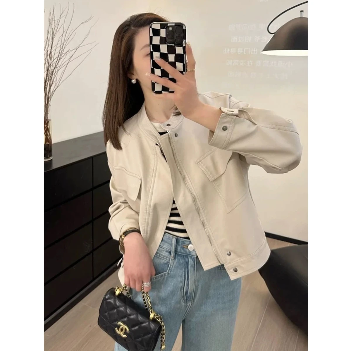 

Biker Jackets Womens Jacket Detachable Spring Officelady Buttoned Plaid Lapels Elegant Premium Professional Workplace Business