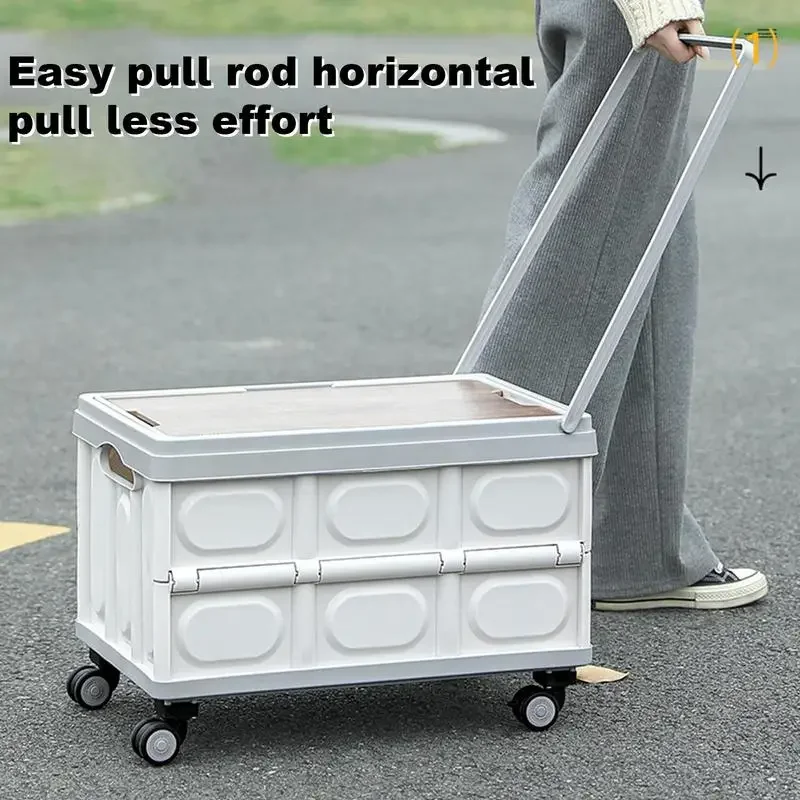 Folding Camping Organizer with Trolley and Wheels Outdoor Food Organizer with Table Board Picnic Chopping Board For Camping