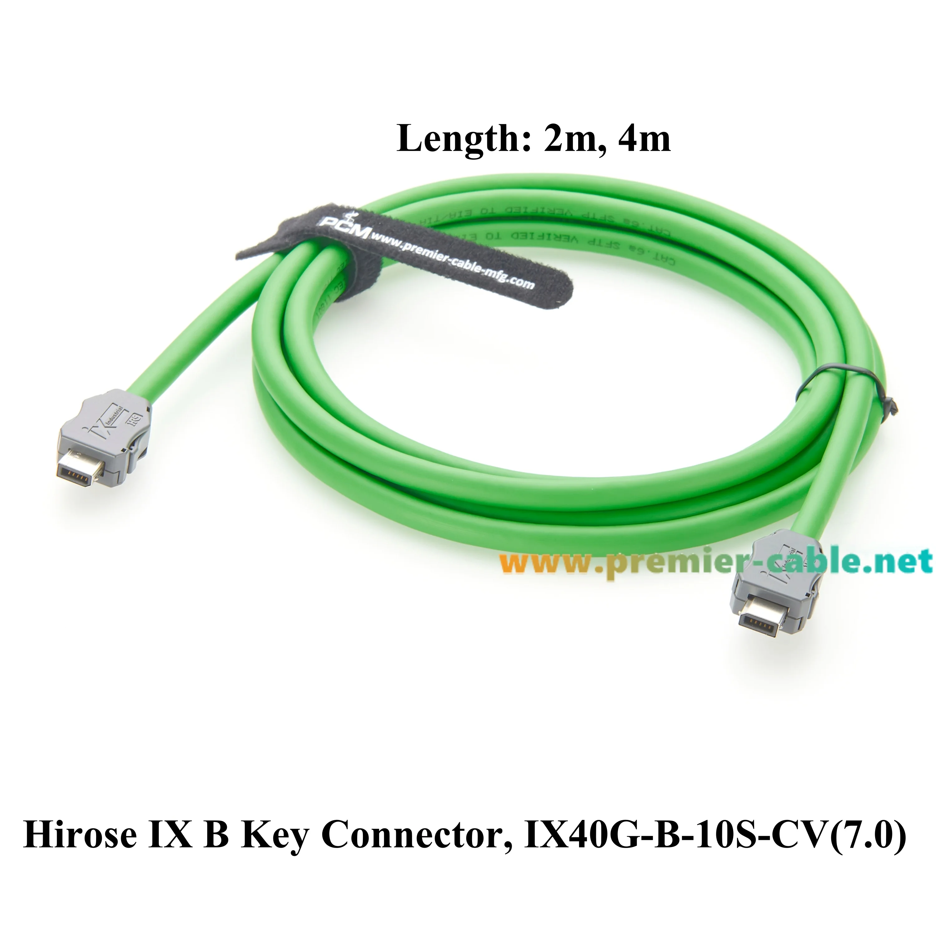 IX40G-B-10S-CV IX B Key to IX B Key Industrial Category 6a Serial Cable for PoE, Industrial Switches & Cameras, TPU Green Jacket