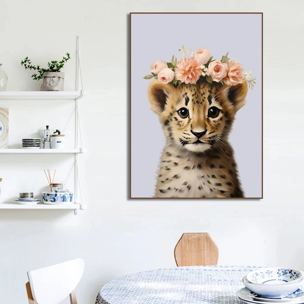 Zebra Golden Retriever Bunny Fox Otter Giraffe Raccoon Cat Owl Flower Crown Poster Canvas Painting Prints Nursery Home Decor