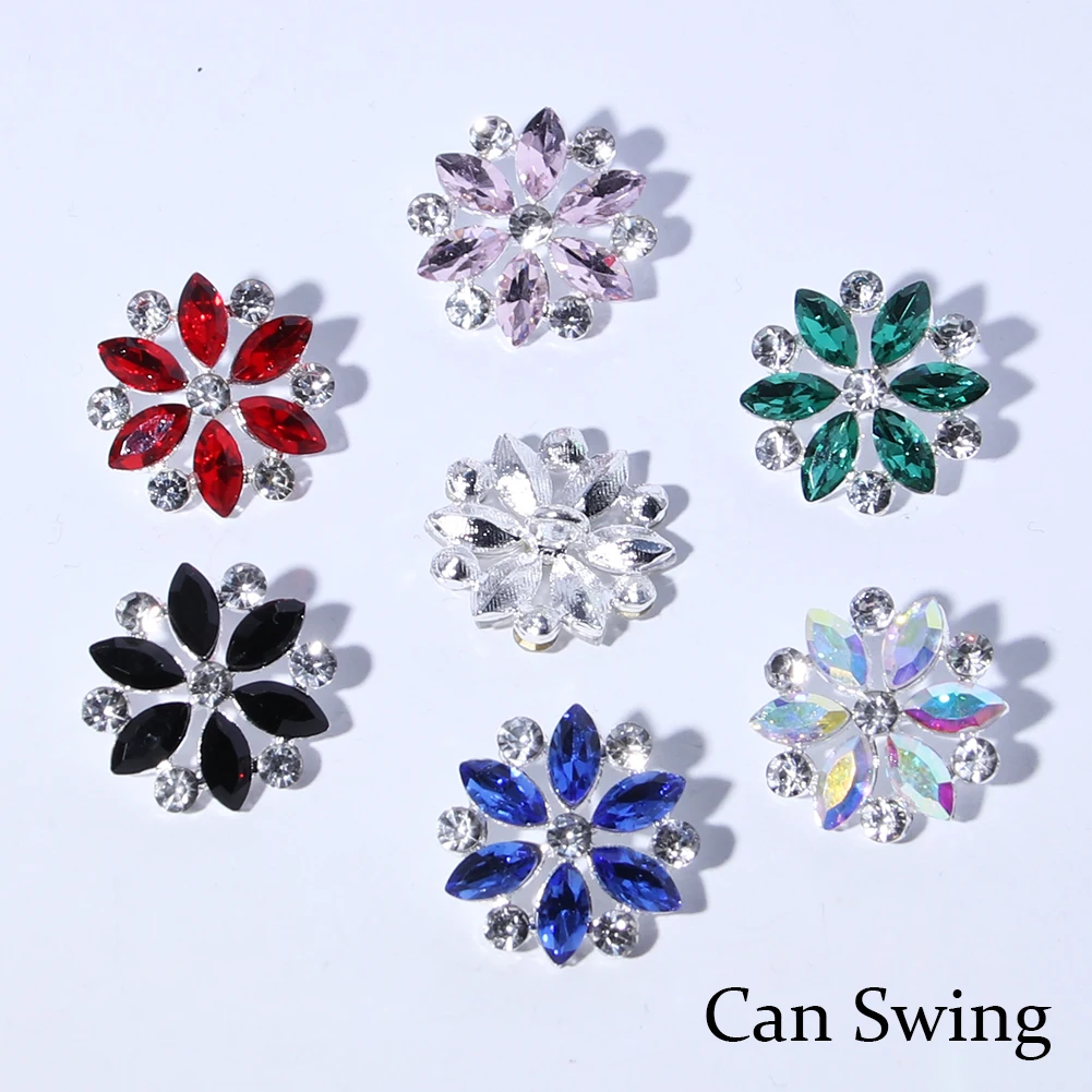 5Pcs 22mm Crystal flower Jewelry Buckle Alloy Rhinestone Buttons Silver DIY Wedding Metal Hair Sewing Jewelry Accessories