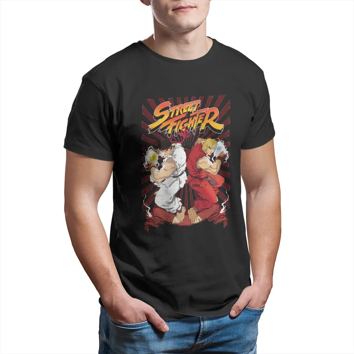 Men T-Shirt Street Fighter Ryu And Ken  Humor Cotton Tee Shirt Short Sleeve Gamer Superhero Video Games T Shirts Tops Gift Idea