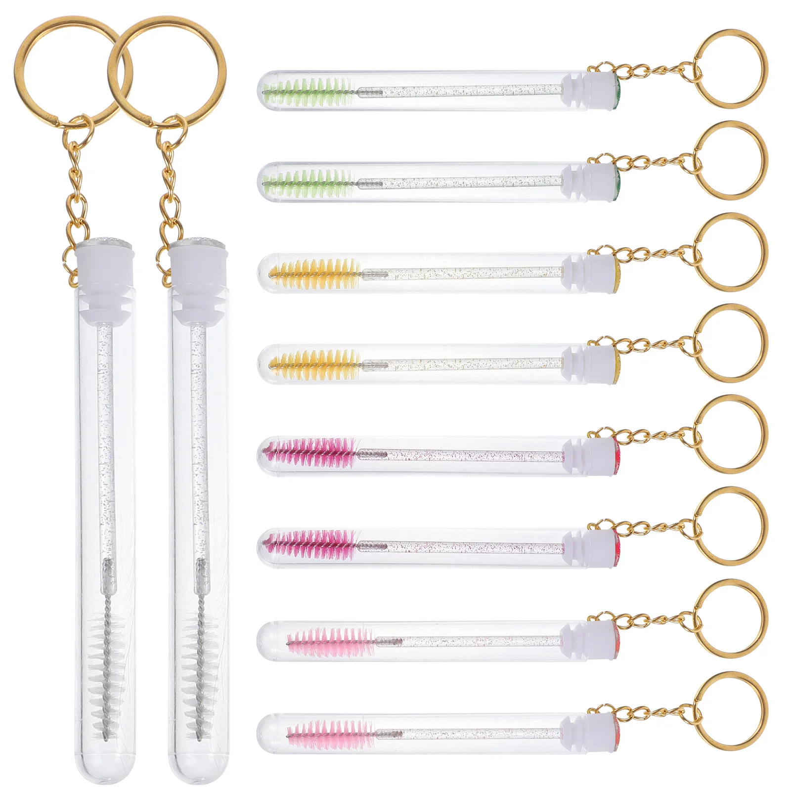 10 قطعة فرشاة لاش مع سلسلة المفاتيح أنبوب حجر الراين سحر ماكياج أداة للنساء أنيقة المدمجة رمش قضيب أنيق الجمال