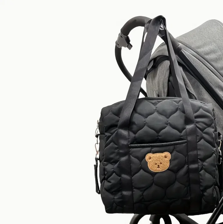 Adorable Bear-Themed Mommy Tote Bag - Versatile Stroller Organizer for Bottles, Diapers Portable Diaper Bag Stroller Bag