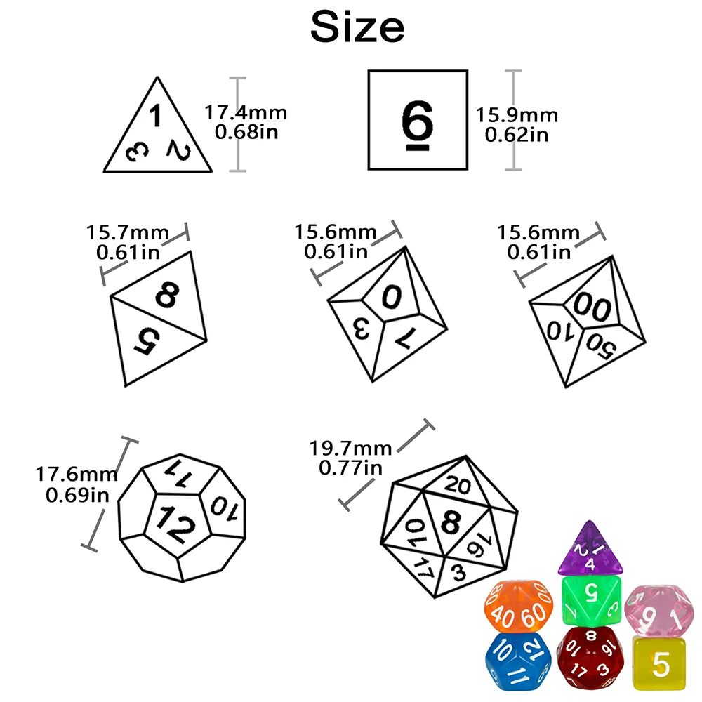 High Quality  7 Pcs/set Transparent Crystal Digital  Polyhedral Dice Sets D4-D20 ,  for DNDGame Dados Rpg  Board Game