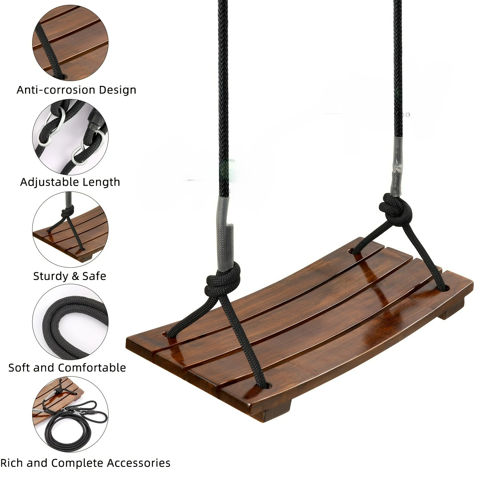 Adult Outdoor Swing Chair Heavy Duty Wooden Porch Swing For Adults 330Lbs Capacity Garden Hanging Seat Perfect Gift For Family
