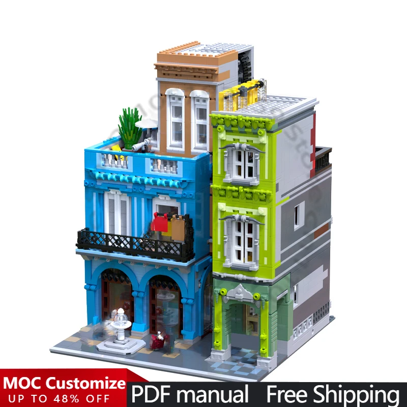 

3912 PCS House Street Cuba Hotel MOC Customize Modular Building Block Model Educational Brick Kids Design DIY Toy Birthday Gift