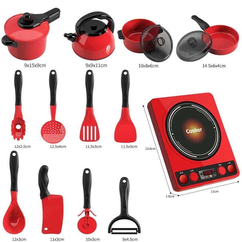 Kids Toys Pretend Play Red Kitchen Toys Simulation Food Cooking Girl\'s Boys Educational Play House Interactive Toys for Children