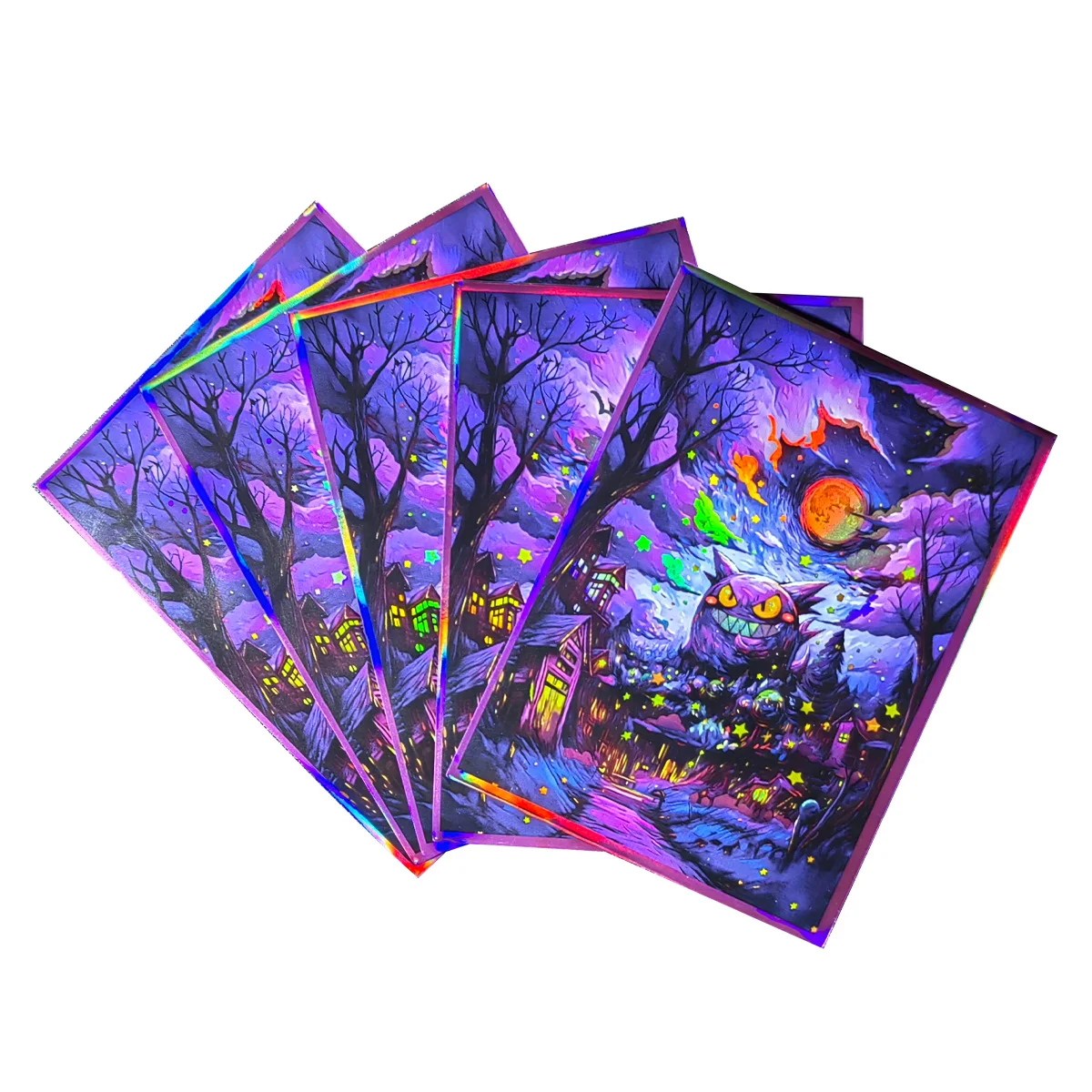 60ct Holographic Art Gengar Rainbow Foil Card Sleeve 67x92mm Outer Picture Protector Shinny Cover For PKM Standard Size