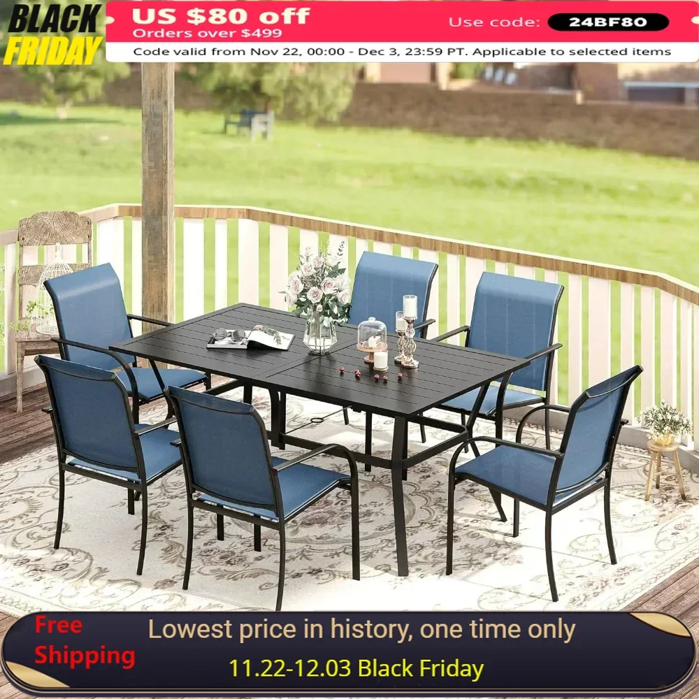 Patio Dining Set, Outdoor Furniture Set Includes 1 Rectangle Patio Table And 6 Patio Sling Chairs,patio Furniture