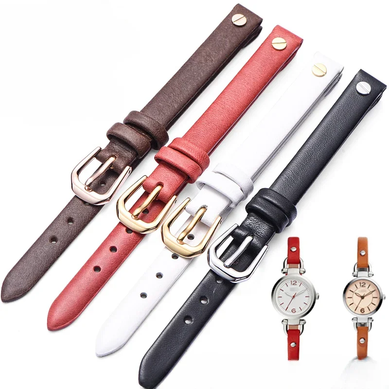 Correas de reloj de cuero genuino para Fossil ES4119 ES4000, interfaz en forma de U de cuero de vaca para mujer, correa de reloj de 8mm, negro, blanco, marrón, Rojo