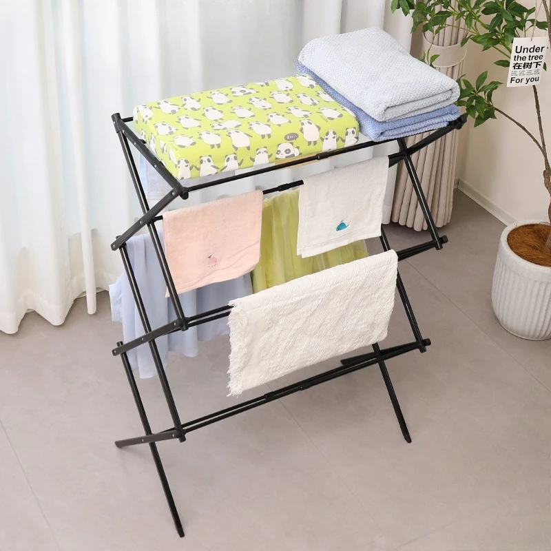 

Verandahs, Yard, Hallway Travel Balcony Towel Bar Collapsible Drying Rack for Folding Clothes Hanger 5-tier Iron Drying Rack