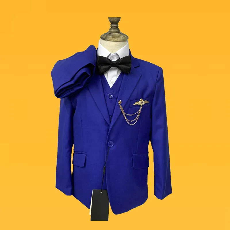 

Gentleman Kids Royal Blue Jacket Vest Pants Bowtie 4 Ps Photograph Suit Boys Formal Wedding Dress Children Stage Performance Set