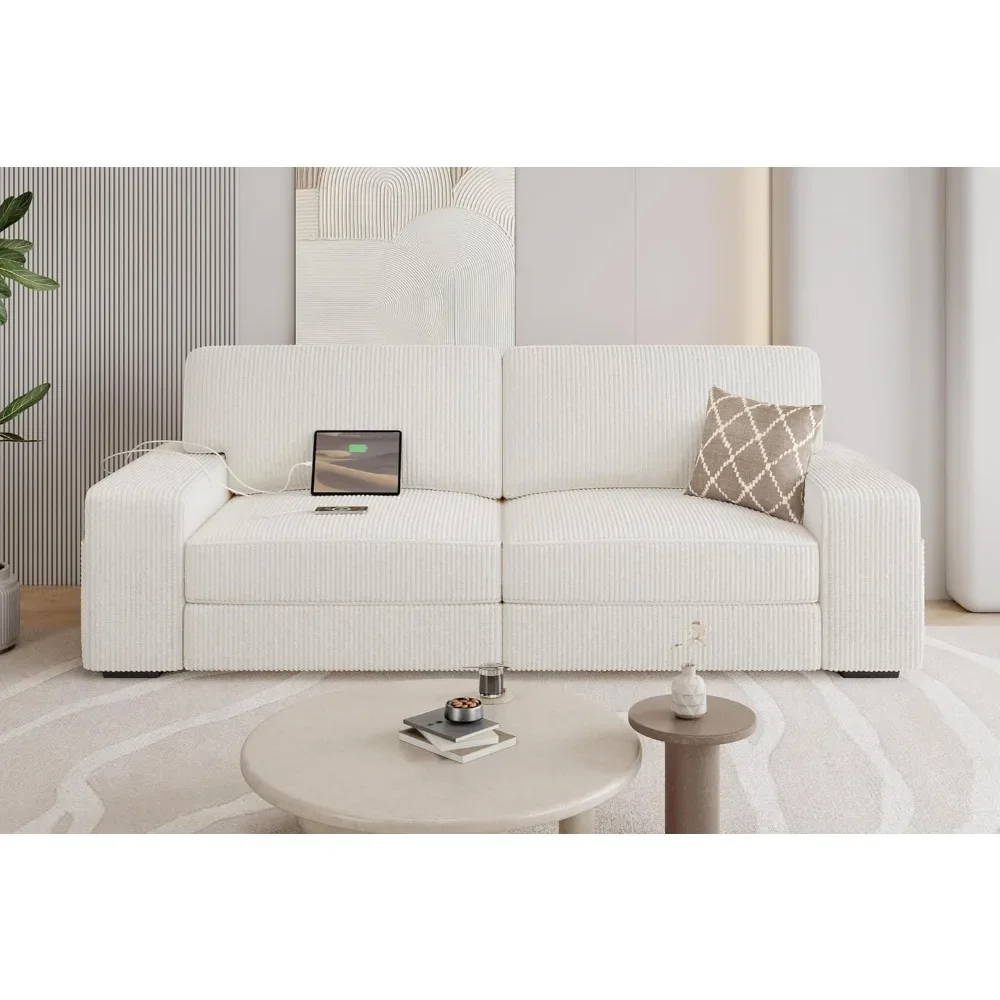 

83.5" W Sofa Couch 2 Seater Corduroy Fabric Sofa with USB Charging Ports & Side Storage Pockets for Living Room Apartment