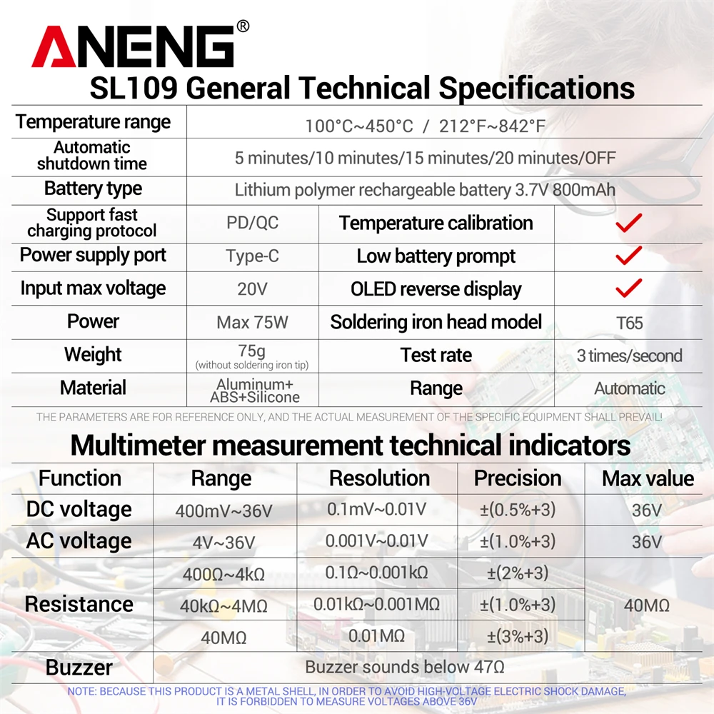 Repair Tools ANENG SL109 75W Electric Soldering Irons Adjustable kit Temperature Welding Solder Rework Station Heat Pencil Tip
