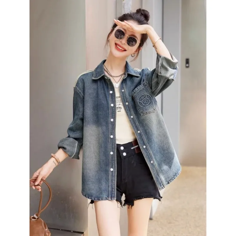 

Джинсовая куртка-рубашка для женщин, осень 2023, новый дизайн, стильный повседневный универсальный топ, модный