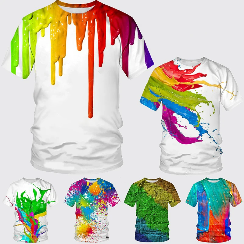 

Summer New Fashion Graffiti Paint 3D Printing Men's Summer Round Neck Short Sleeve Shirt T-shirt