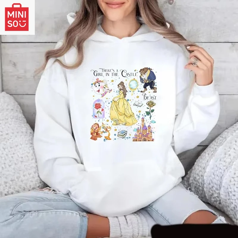 

MINISO2025 Men's Anime Beauty and the Beast Print Outdoor Cartoon Harajuku Sweatshirt Top Hoodie Women's Casual