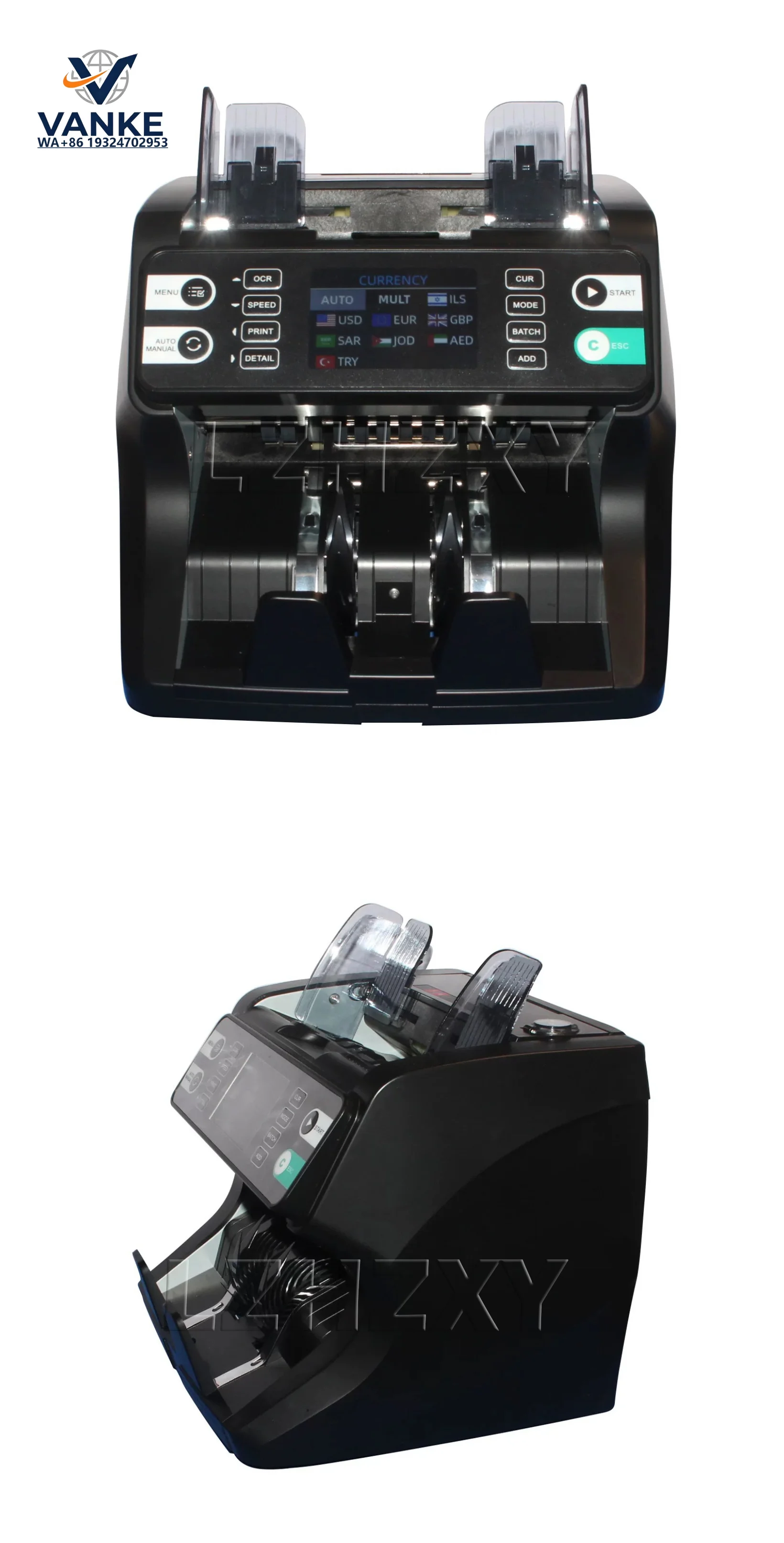 220/110v Multi Currency Cash Registe Detector Money Counter Bill Counter Counting Machine with Display Screen for US Dollar/Euro