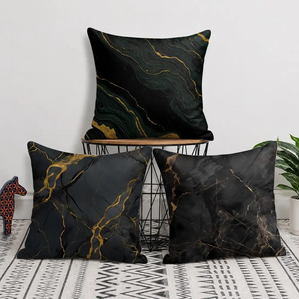 Black Gold Fluid Marble Cushion Cover Natural Linen Organic Fabric Double-Sided Printing Sofa Home Decor Gift Pillow Cover
