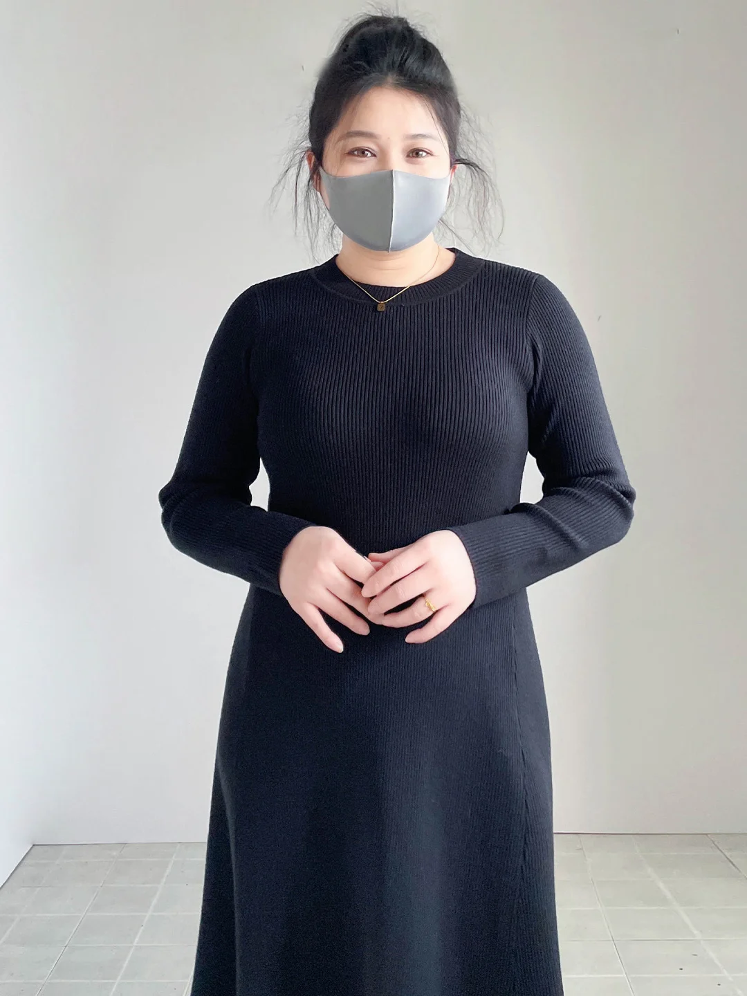 

plus Size Women's Knitted Dr Pear ape Body Slimming High Waist Long Sve mid Length Korean Sle Commute Faion