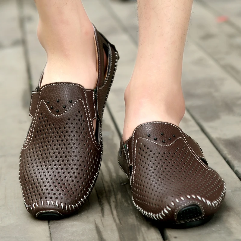 موضة حذاء رجالي ماركة عادية الانزلاق على الصيف مصمم المتسكعون الرجال الأخفاف مع ثقوب تنفس الرجال أحذية قيادة حجم 38-47 #4