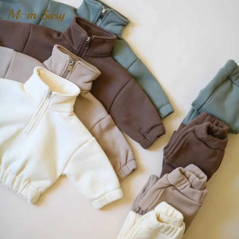 

Baby Girl Boy Cotton Fleece Sweatshirt + Pant 2PCS Infant Toddler Warm Coat Pant Outfit Spring Autumn Winter Baby Clothes 1-7Y