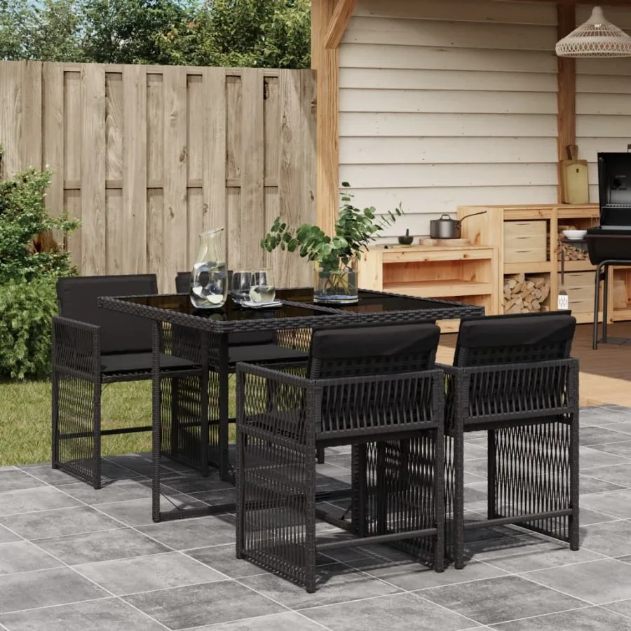 

Garden Dining Set Black PE Rattan Medium Modern