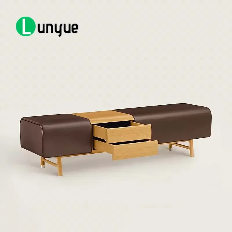 Modern Beige Sleeper Bench Ottoman Storage Footrest Soft Upholstered Seating for Bedroom Living Room Hotel Home Furniture