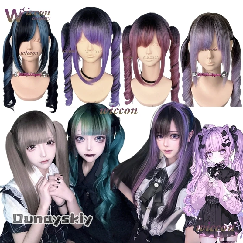 Anime Misamisa Cosplay Suna Kei Jirai Kei Halloween Jirai Lolita Rosa bis Schwarz Farbverlauf Synthetische Perücke Hitzebeständige Perücke Jiri Kei