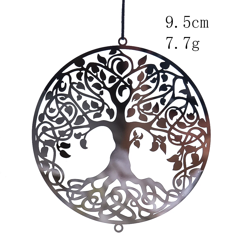 Colgante de Metal con forma de árbol de la vida, conector de campanillas de viento, espejo, decoración colgante, Reiki, Yoga, meditación, guardería,