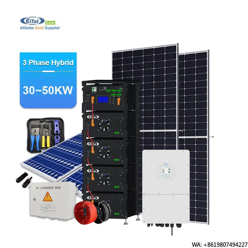 Placa Híbrida 30 Kw, Painéis Solares Híbridos e Inversor Híbrido Completo, Kit Completo com Baterias