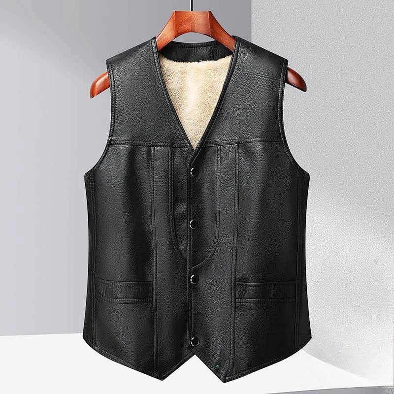 

Winter Heated Leather Vest for Middle Aged Men Thickened Warm Dad's Jacket Non Slip Thermal Layer for Outdoor Activities