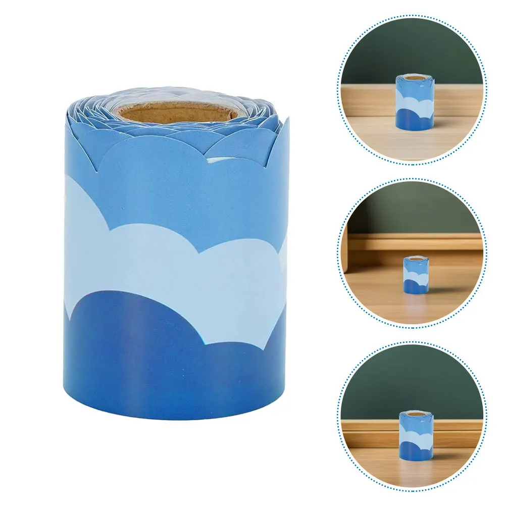 

1pcs 7.5Cmx21M Border Sticker For Bulletin Board Blue Pattern Self-Adhesive Waterproof Classroom Wall Trim Rolled