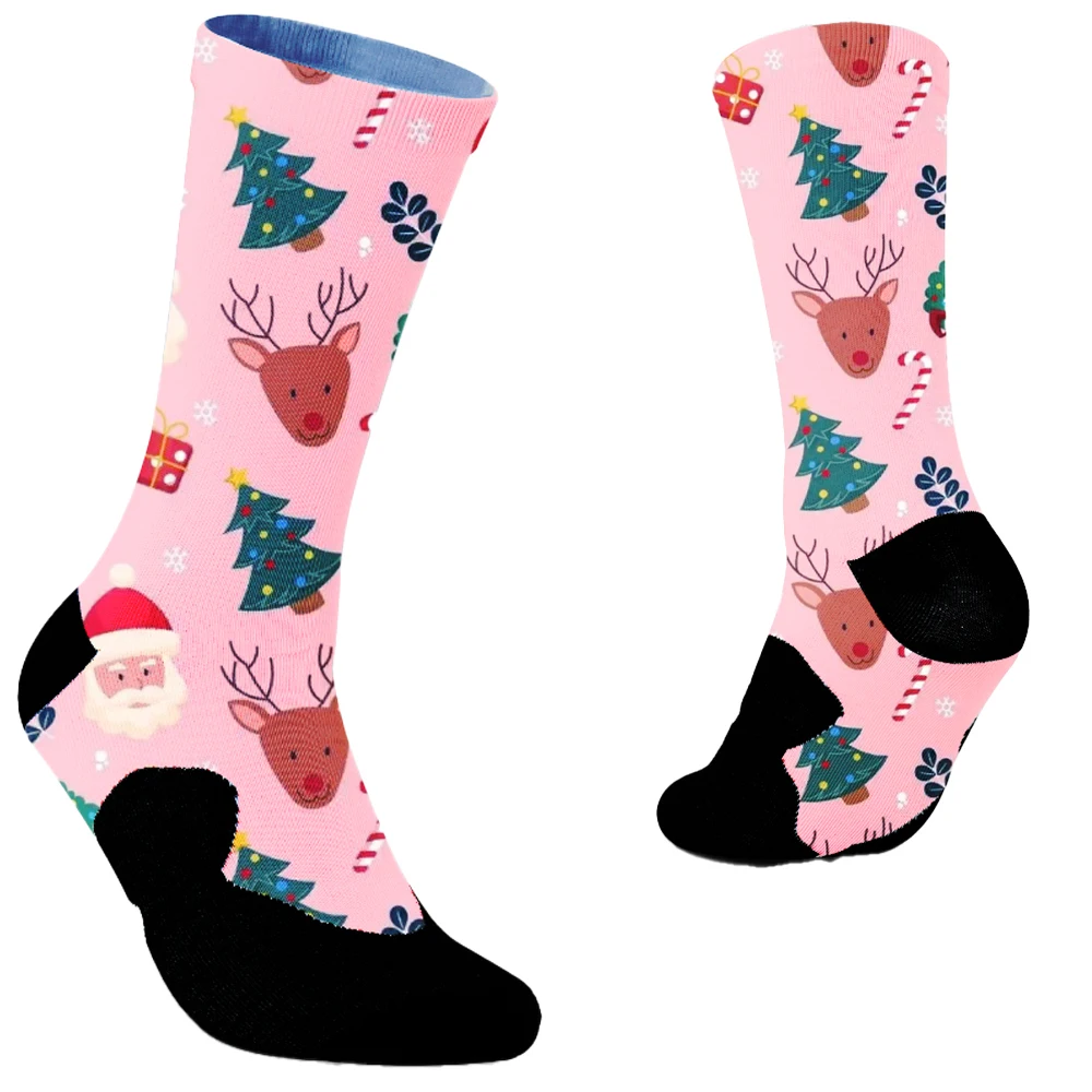 Chaussettes de sport coordonnantes de Noël pour hommes et femmes, chaussettes de vélo professionnelles, chaussettes de course et de cyclisme