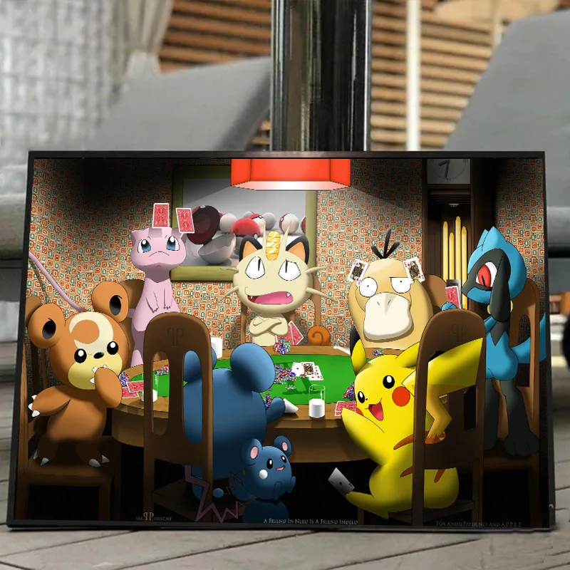 

P-Pokemon Night, Video Game Fantasy Gamer Play Poker gaming Gifts Home Canvas Painting Wall Art Posters Prints Room Decoration