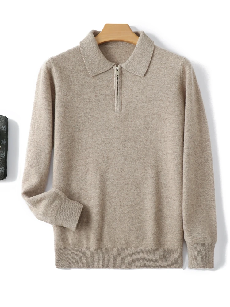 

100% Merino Wool Knitwear Autumn Winter Men's O-Neck Basics Sweater Polo Collar Pullover Smart Casual Classic Simple Clothes Top